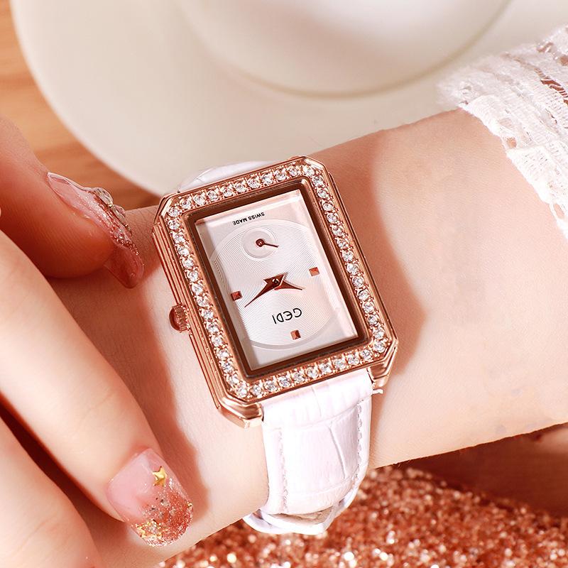 Diamond-Encrusted Square Women'S Belt Watch Waterproof Fashion Casual Women'S Watch