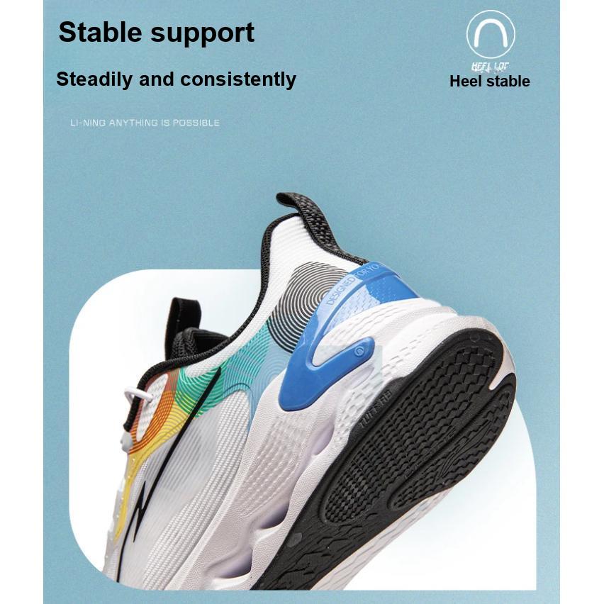 Li Ning Kids Trendy Comfortable Shock Absorption Rebound Low Top Running Shoes Kids Running Shoes White Blue Green YKFU056-7