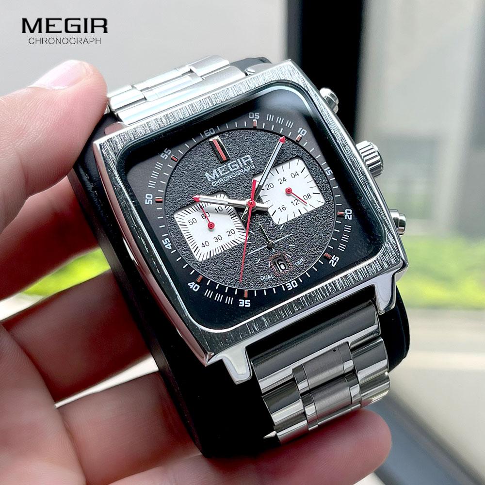 New Square Watches for Men Business Blue Leather Military Men's Wristwatch Chronograph Clock Waterproof Watch