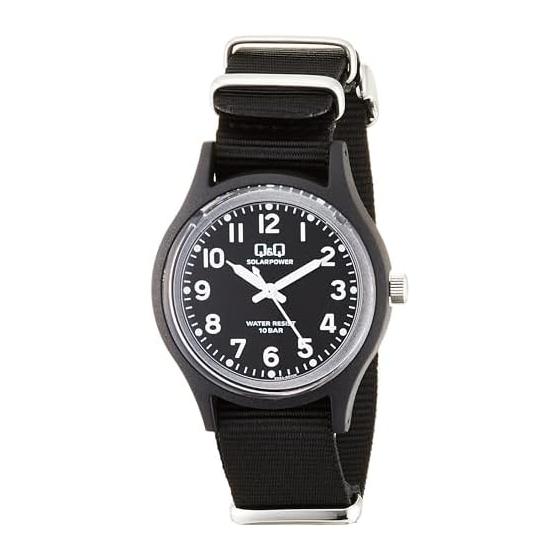 

[Citizen Q&Q] 10ATM Water Resistant Solar Watch (Black/Black) No Battery Replacement Required Lightweight Analog Watch (Nylon Belt/Easy to Read Dial)