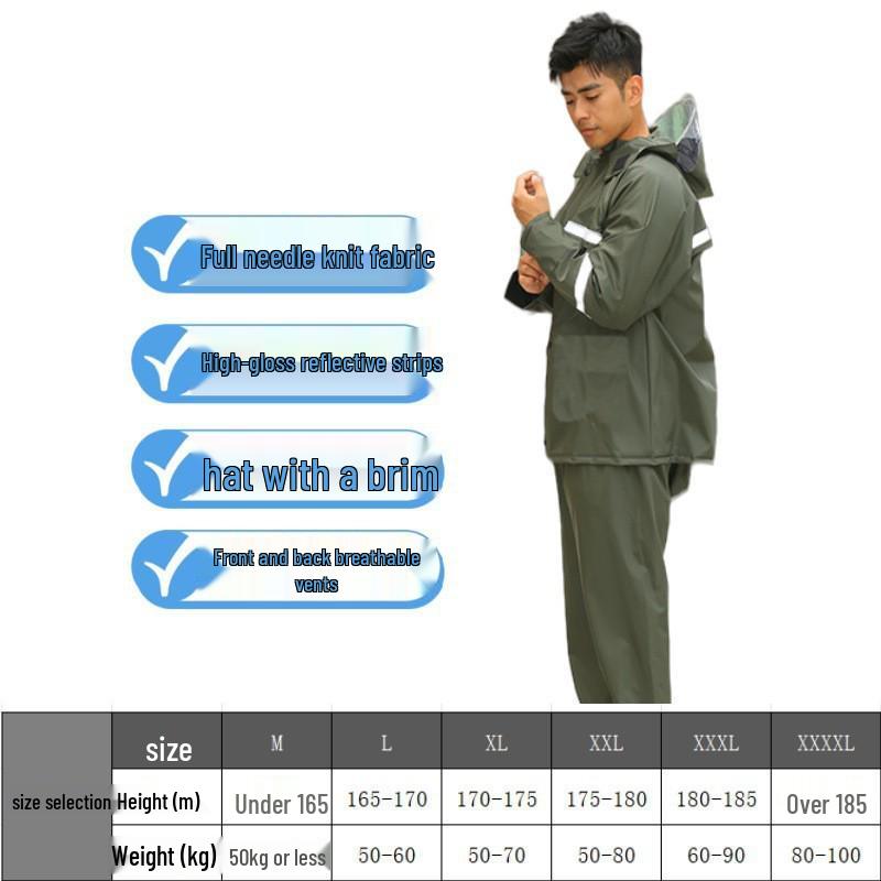 Thickened Full-Body Stormproof Raincoat and Pants - Reflective, Lengthened Set for Cycling and Riding