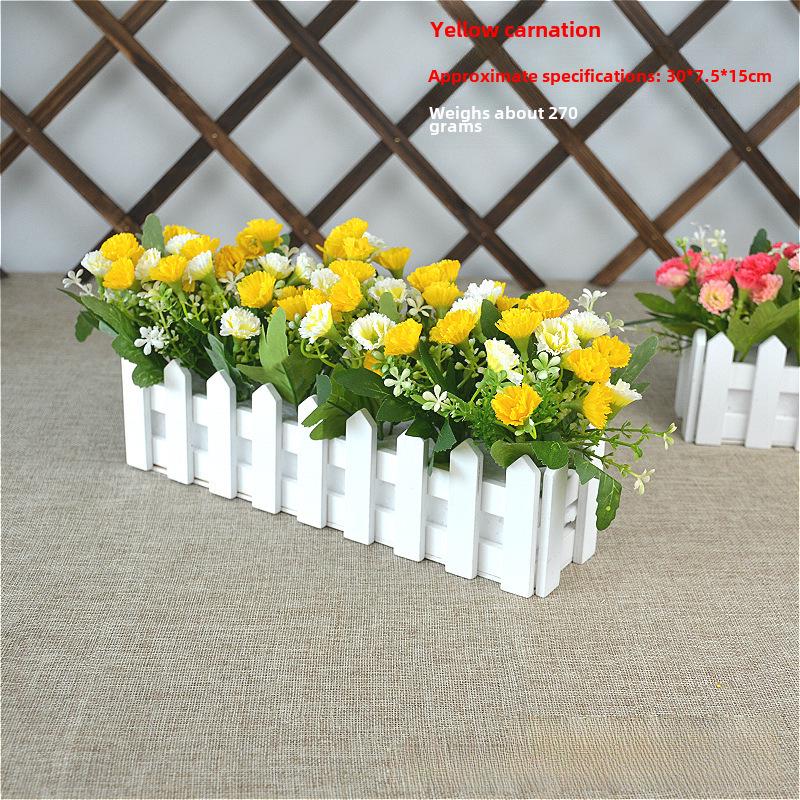 Artificial Flower Set: Wooden Fence & Small Potted Plants for Home Decoration