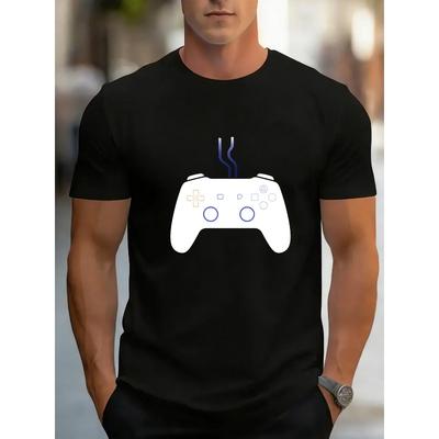 European Sizes Game Controller Pattern, Round-neck Short-sleeved Printed T-shirt, Romantic T-shirt with a Love Theme for Men