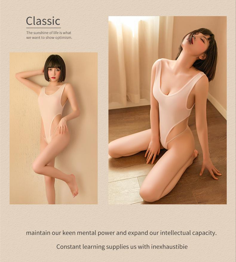 Man Yan Women's Sexy Deep V Backless High Slit See-Through Bodysuit