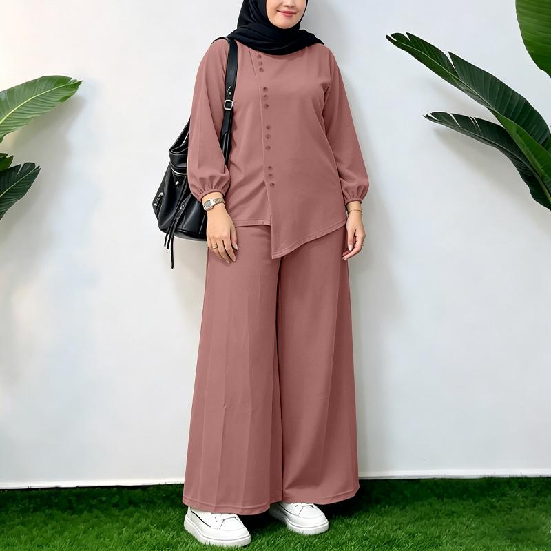 ZANZEA Women Long Sleeve Blouse and Long Pants Casual Two Piece Suit Sets