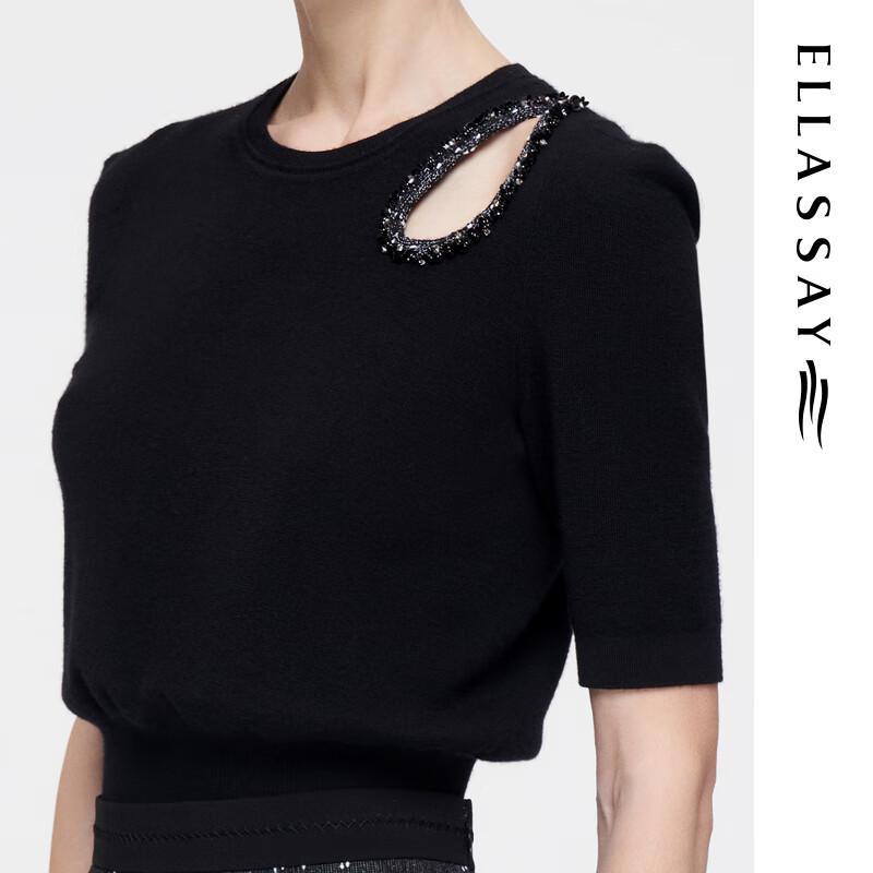 ELLASSAY Women's Silk Cashmere Knit Top with Water Drop Hollow Design
