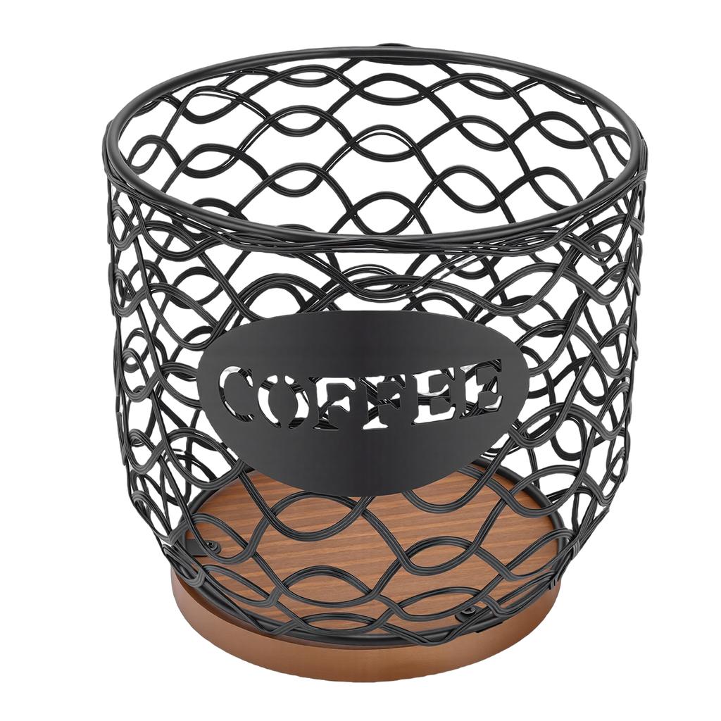 Coffee Pod Holder Versatile Coffee Capsule Storage Basket with Wood Base for Teabags Sugar Packets