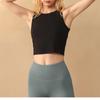 Top de damă la modă scurt, Top cu nervuri mulat de culoare uni, cu gât rotund și bretele late, top casual pentru purtare zilnică și stratificare
