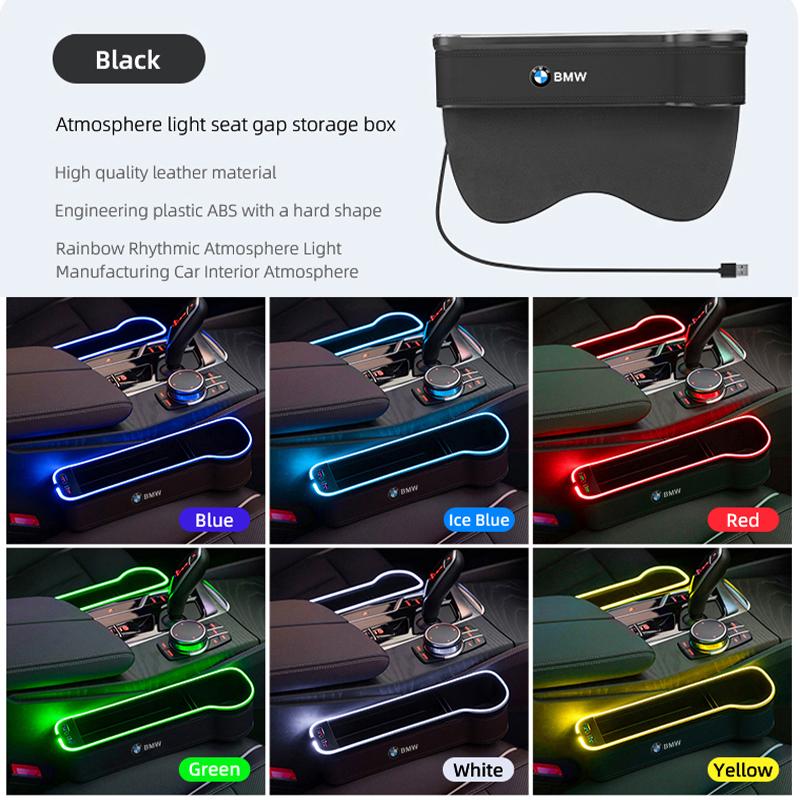 LED Light Car Seat Gap Storage Case Box For BMW F30 E90 F20 E46 E60 E70 E39 E36 Car Interior Storage Pocket Cup Holder Keychain