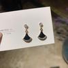 Silver needle fan-shaped full diamond red small stud earrings, personality and temperament simple skirt earrings Internet celebrity earrings