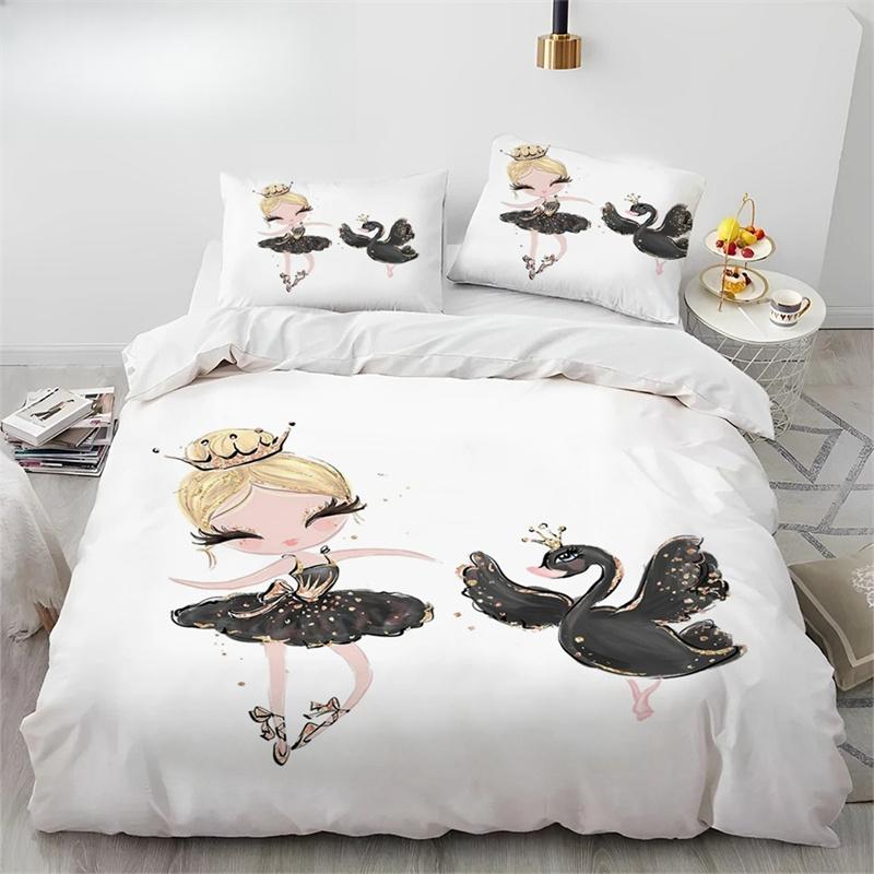 Cartoon Cute Ballet Girl Ballerina Comforter Bedding SetDuvet Cover Bed Set Quilt Cover PillowcaseQueen Size Bedding Set Kids