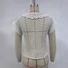 Women's Summer New Cardigan Short Sleeve Loose Lapel Fashion Solid Color Hollow Knit Top
