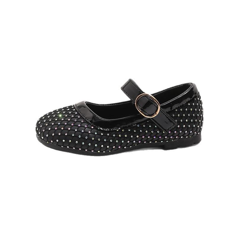2026 Spring/Autumn Rhinestone Princess Shoes: Soft Sole, Non-Slip Velcro Leather Shoes for Girls