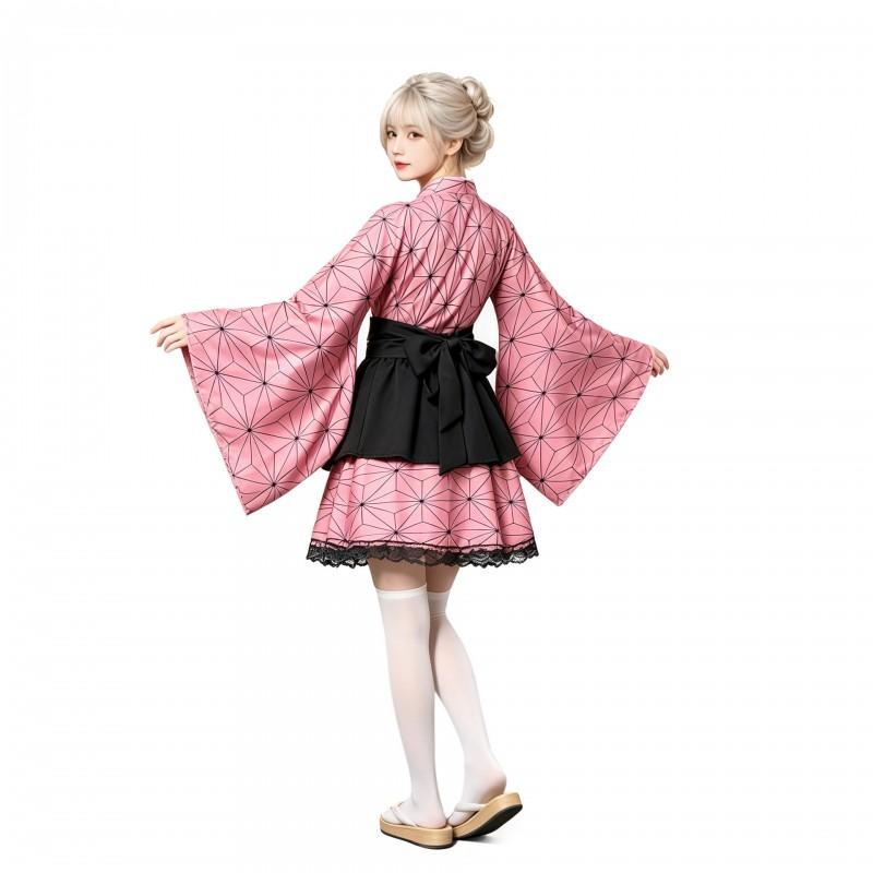 Anime Cosplay Costume Set Kimono Style Nezuko Kamado Demon Slayer Halloween Party Outfit