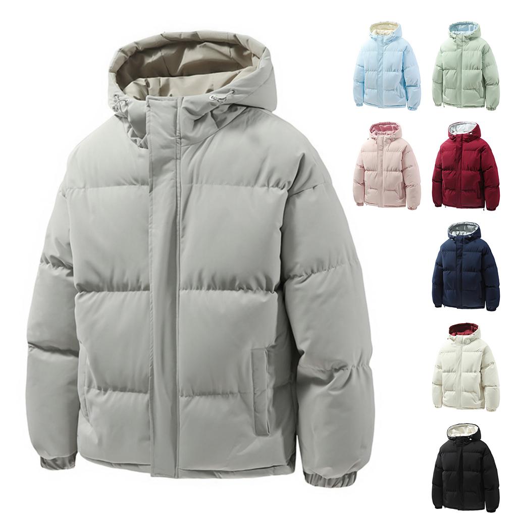 Men's And Women's Solid-color Casual Down Cotton-padded Jackets, Men's Bread Jackets With Fleece And Thickened Hooded Jackets