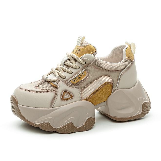 

High Quality 7.5CM Comfortable Retro Dad Shoes for Women 2025 Style Mesh Breathable Running Shoes Thick Bottom Casual Fashion 40 бежевый