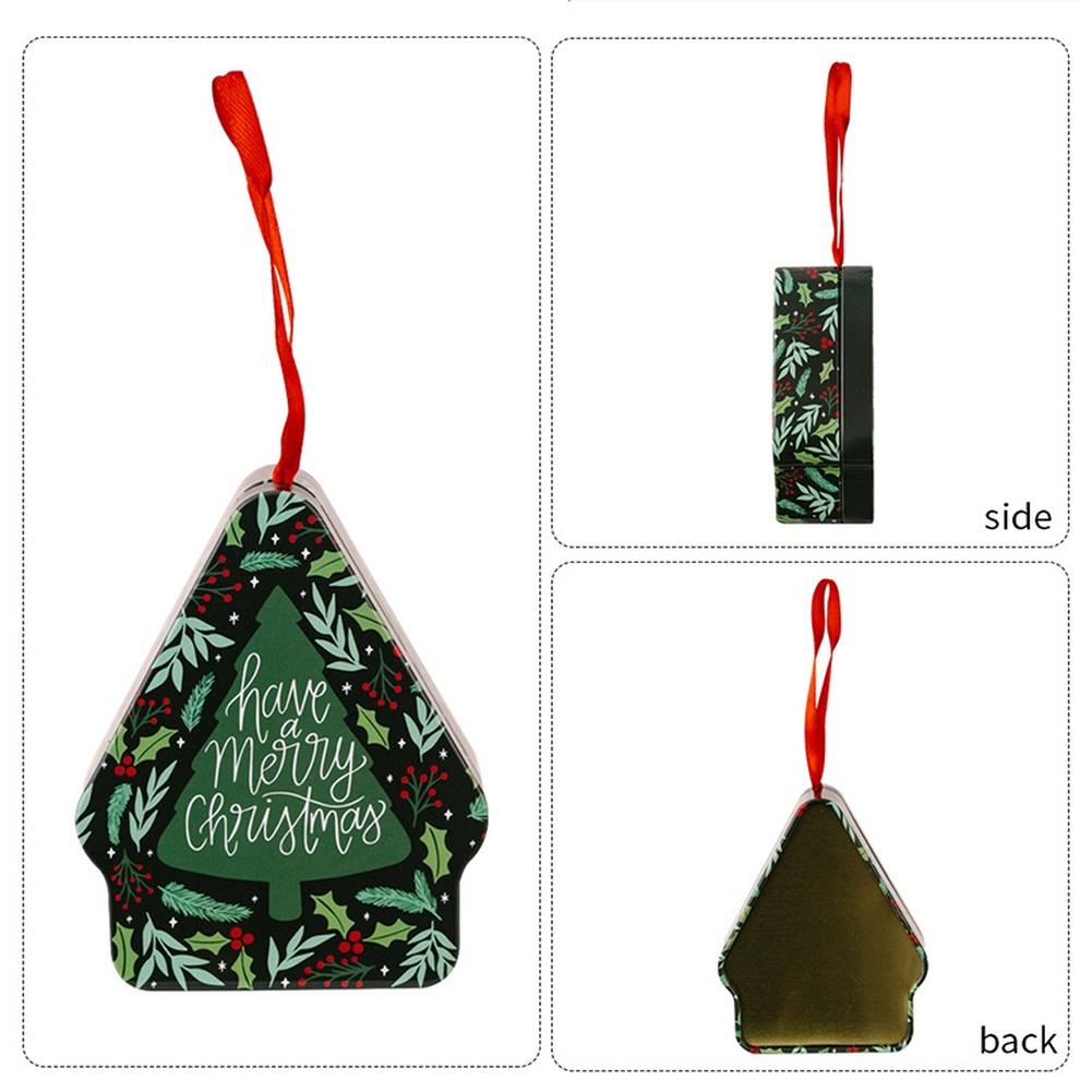 Tinplate Present Box with Handle and Polygon Design Featuring Festive Cartoon Print for Christmas Storage and Decor Use