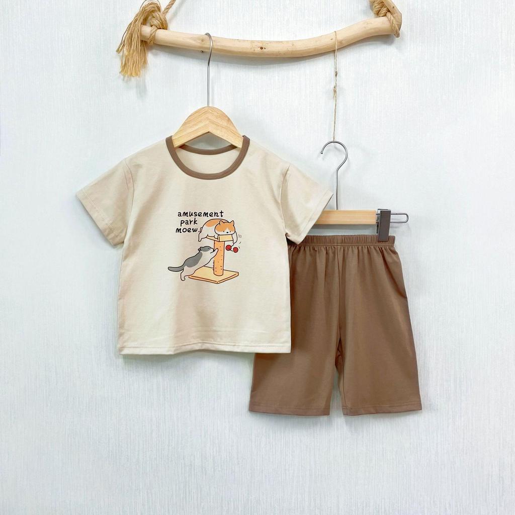 Children's Cartoon Cotton Short Sleeve Pajama Set - Unisex, Medium & Large