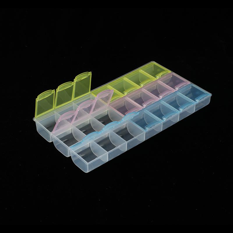 Health Care Portable One-week Reminder 3 Rows of 21-grid Rainbow Diamond Storage Box