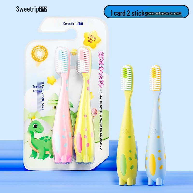 Japanese Cute Dinosaur Toothbrush for Kids, Ages 3-12, Soft Bristles, Gum Protection, Small Long Head
