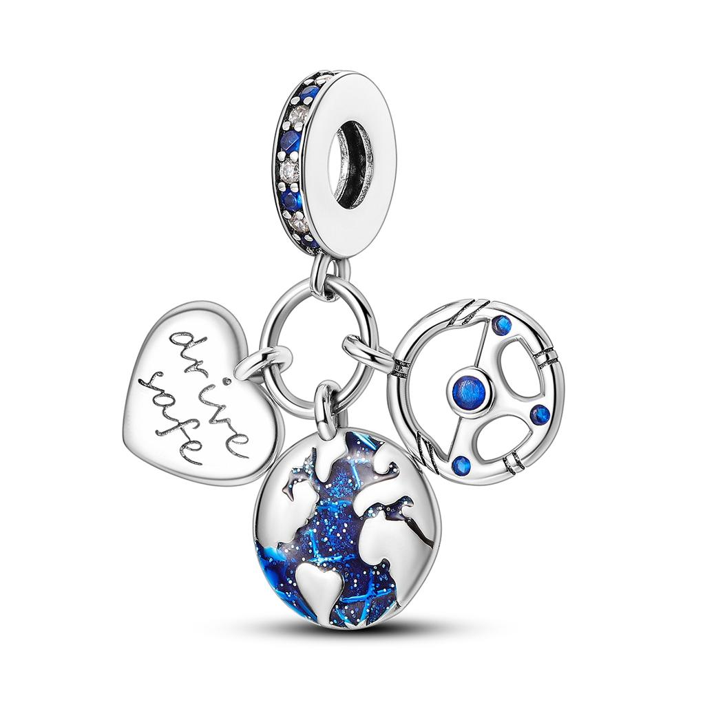 Copper Metal Blue Summer Earth Sun Moon Charm Bead Components Compatible With Authentic Original Bracelet High Quality Fine Jewelry Necklace Do It