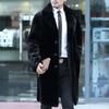Cappotto Invernale Caldo da Uomo di Lusso in Ecopelliccia di Vison Marrone Lungo con Revers