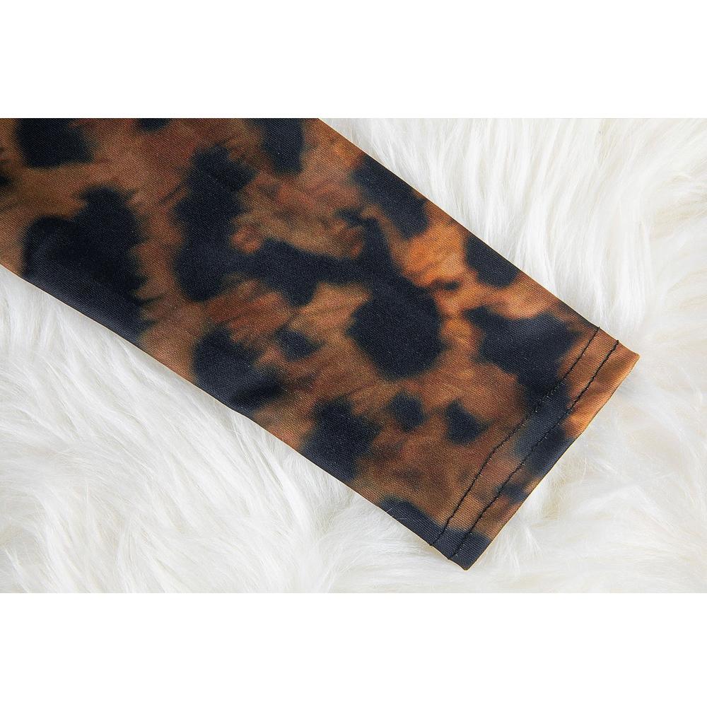 Damenmode Sexy Frühling/Herbst O-Ausschnitt Langarm Leopardenmuster Figurbetontes Midikleid