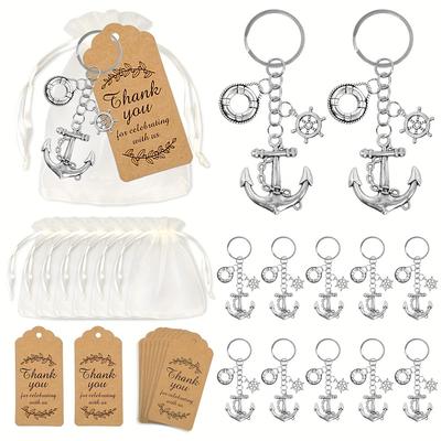 60 Sets Schlüsselanhänger-Geschenkset mit nautischem Anker-Charm und Ruder- und Rettungsring-Designs, Gaze-Beutel, Dankesanhänger für unvergessliche Gastgeschenke zur Verlobung, Hochzeit oder Party