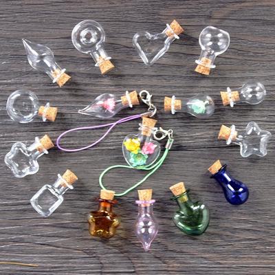 5 Stück Wunschflaschen-Anhänger, leere Korken, mundgeblasene Glasfläschchen-Halskette
