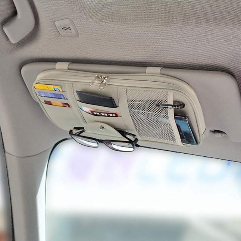 Car Sun Visor Organizer, Auto Interior Accessories Pocket Organizer - Car Truck SUV Storage Pouch Holder, With Multi-Pocket Net Zipper (Black)
