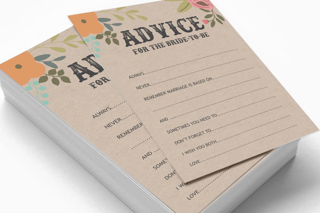 Inkdotpot Bridal Shower Games Advice For The Bride Set Of 50A  Rustic Kraft FloralA  Mad Libs Game