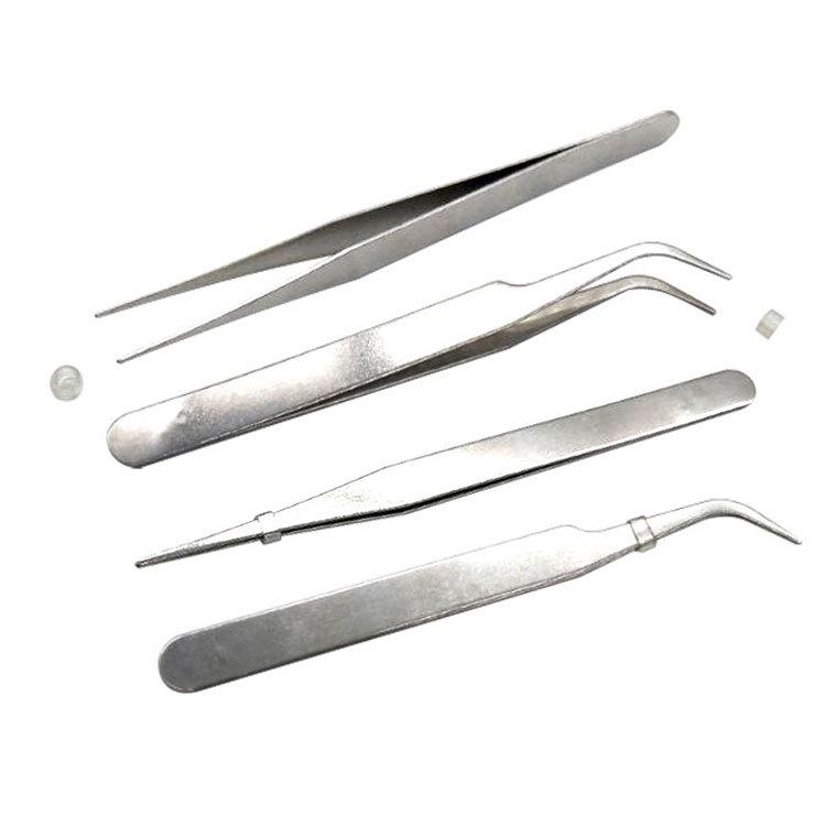 Stainless Steel Non-Magnetic Precision Tweezers Set with Pointed, Elbow, and Straight Tips, plus Small Screwdriver. Straight Tip Tweezers