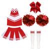 Kids Girls Cheerleading Set Sleeveless Zipper Top Pleated Skirt Bowknot Headwear 2 Hand Flowers Striped Tube Socks for Performance