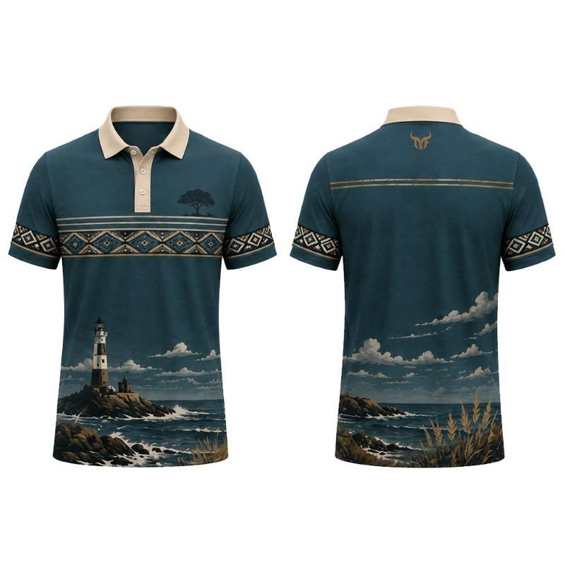 Neues Vintage Uruguayanisches Gaucho-Stil Print Polohemd Sommer Outdoor Freizeit Atmungsaktiv Herren Oberteile Grasland Muster Kragen Kleidung