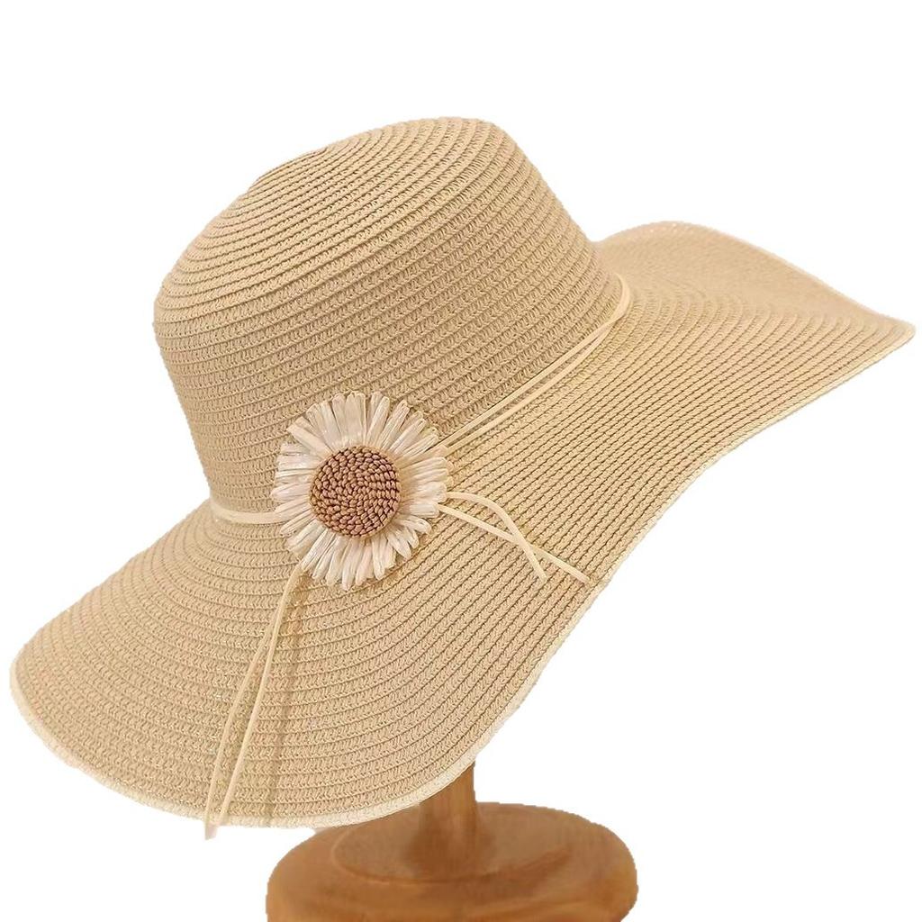 Summer New Fashion Flower Versatile Wave Hat Small Face Foldable Sunscreen Sun Hat Straw Hat