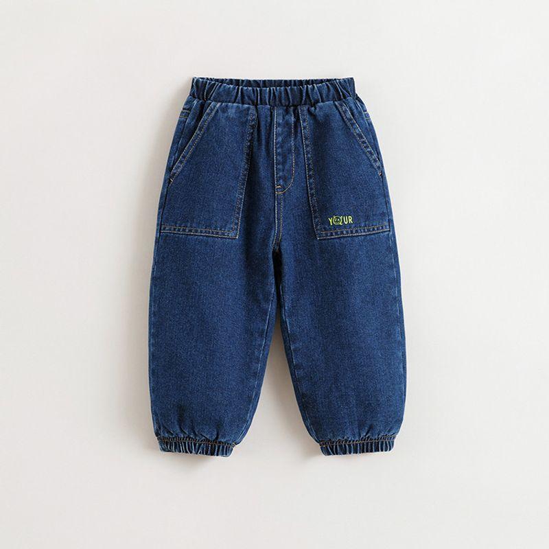 [Quilted] Mark Jenny Boys  Fashionable Warm Jeans Jogger Pants Children s Pants Winter New Style 241618 Blue 110