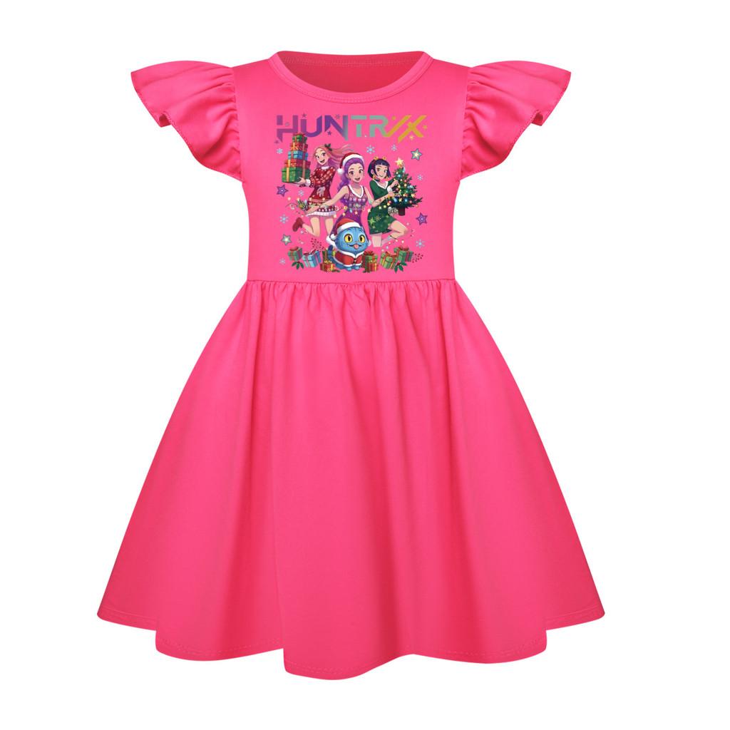 5084 Kids Girls Christmas New Year Mira Zoey Rumi Printed Ruffle Short Sleeves Casual Dress