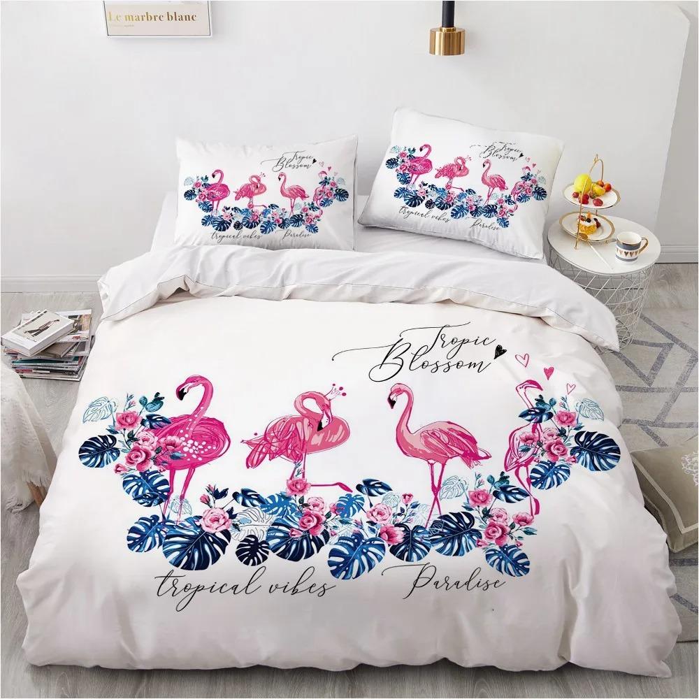 Cartoon Flamingo King Queen Duvet Cover Pink Animal Bedding Set for Boys Teens Adult Wildlife Soft 2/3pcs Quilt Cover Pillowcase