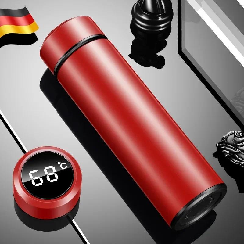 500ML Smart Temperature Display Thermos - 2-in-1 Divided Stainless Steel Vacuum Bottle with Dual Lids, Leak-Proof Outdoor Cup