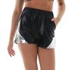 Women's Fashion Loose Color Block Faux Leather Shorts With Pockets And Elastic Waist