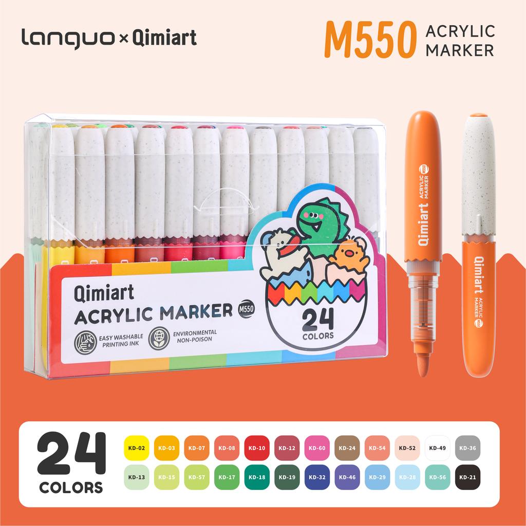 High Coverage Acrylic Paint Markers Languo 24/60Colors Brush Tip Acrylic Paint Pens with Cloth Bag Children Washable Drawing Kit