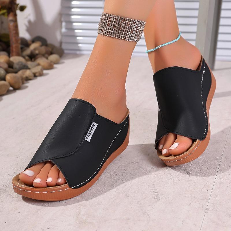Thick-bottomed casual slippers lippers new one-word solid color simple and fashionable fish mouth slippers