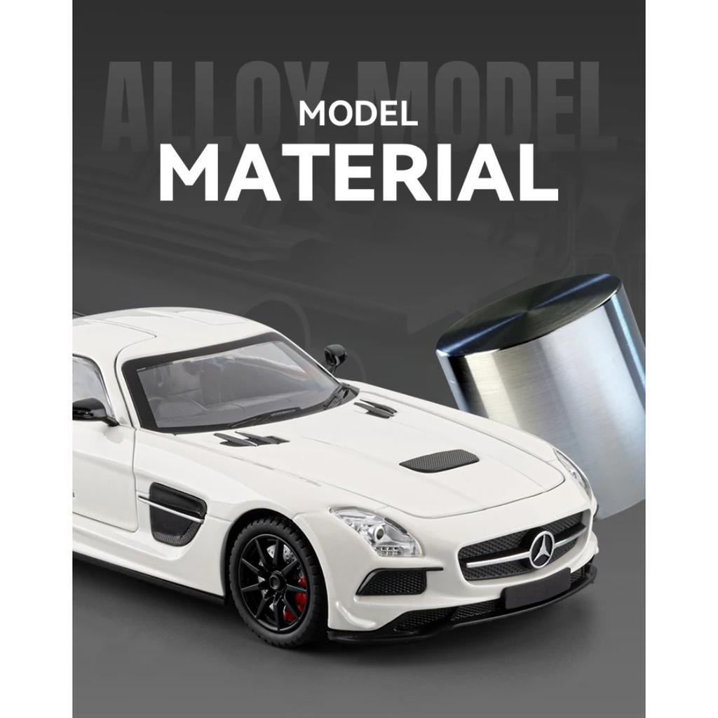 1/24 Benz SLS Amg Super Sports Car Alloy Diecast Model Metal Car Sound & Light Pull Back Collection Hobby Decorations Birthday