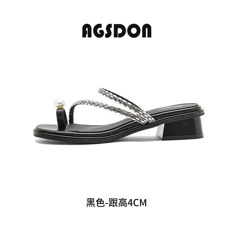 Thick-heeled slippers summer new French style with skirt rhinestone pearl toe sandals 41 6300₽