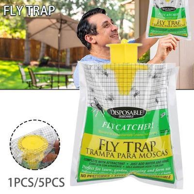1/5pcs armadilha para moscas descartáveis ​​pré-iscadas sacos para moscas coletores de moscas para pendurar ao ar livre assassino de moscas