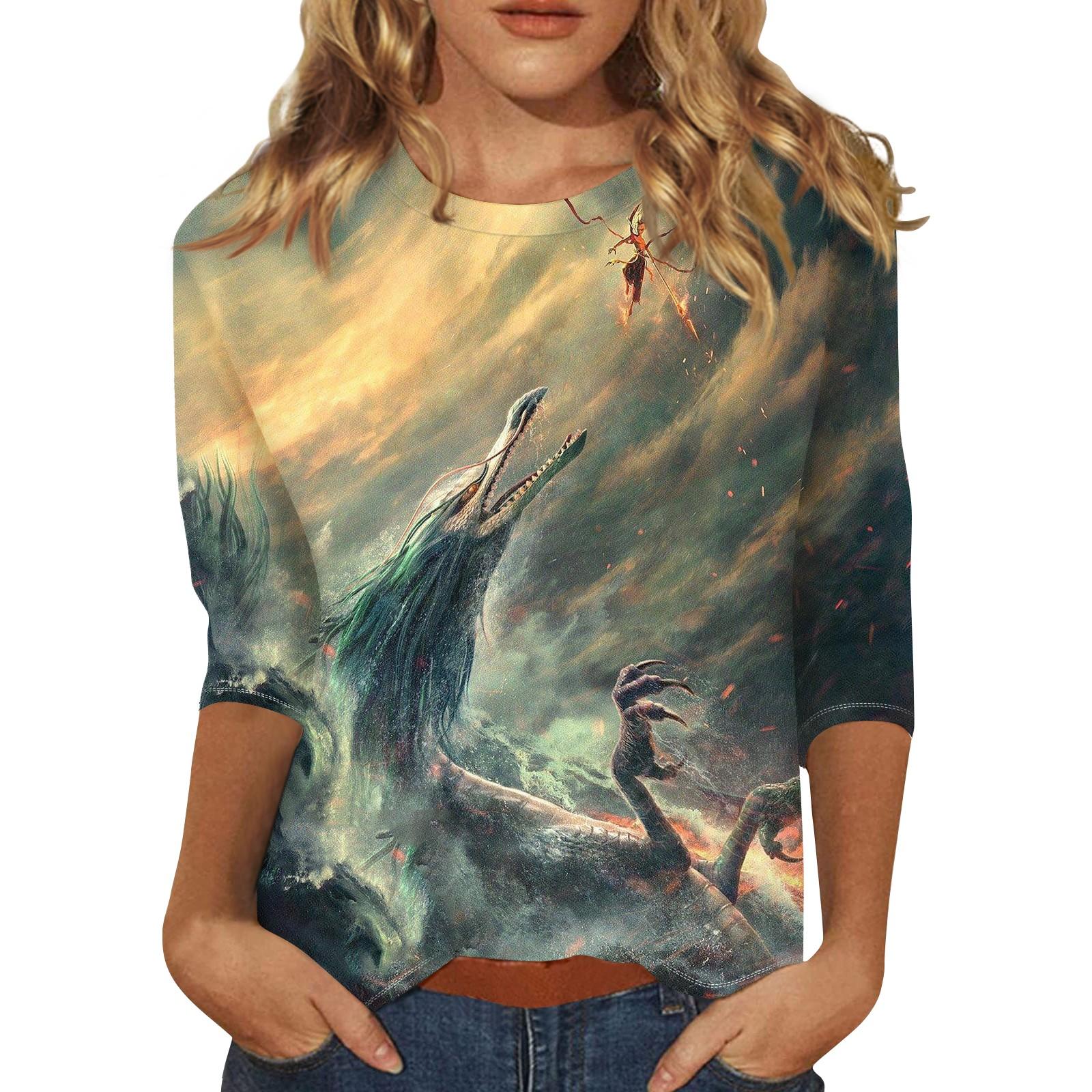 

Женская мода свободный повседневный топ с семью рукавами и круглым вырезом L чёрный