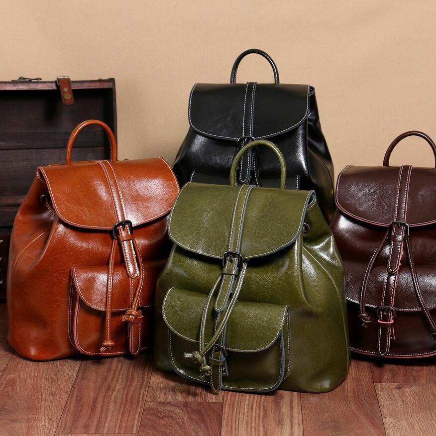 Streetwear Bags, Leather Goods, Solid-color Backpacks, Leather Sewn Ladies' Backpacks