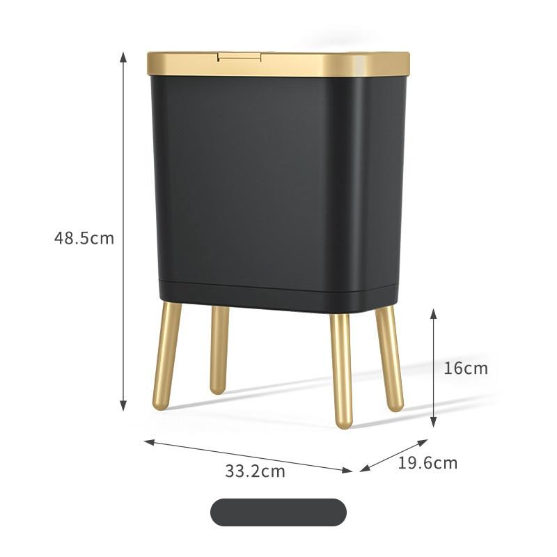 Unique High-foot Press Type Bathroom Trash Can Light Luxury Plastic Kitchen Garbage Bin With Lid Large Toilet Trash Can Bedroom