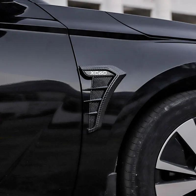 Černá karbonská boční větrací mřížka blatníku auta, otvor pro přívod vzduchu, 3D mřížka, samolepicí kryt, úprava pro Volvo XC60, autodoplňky