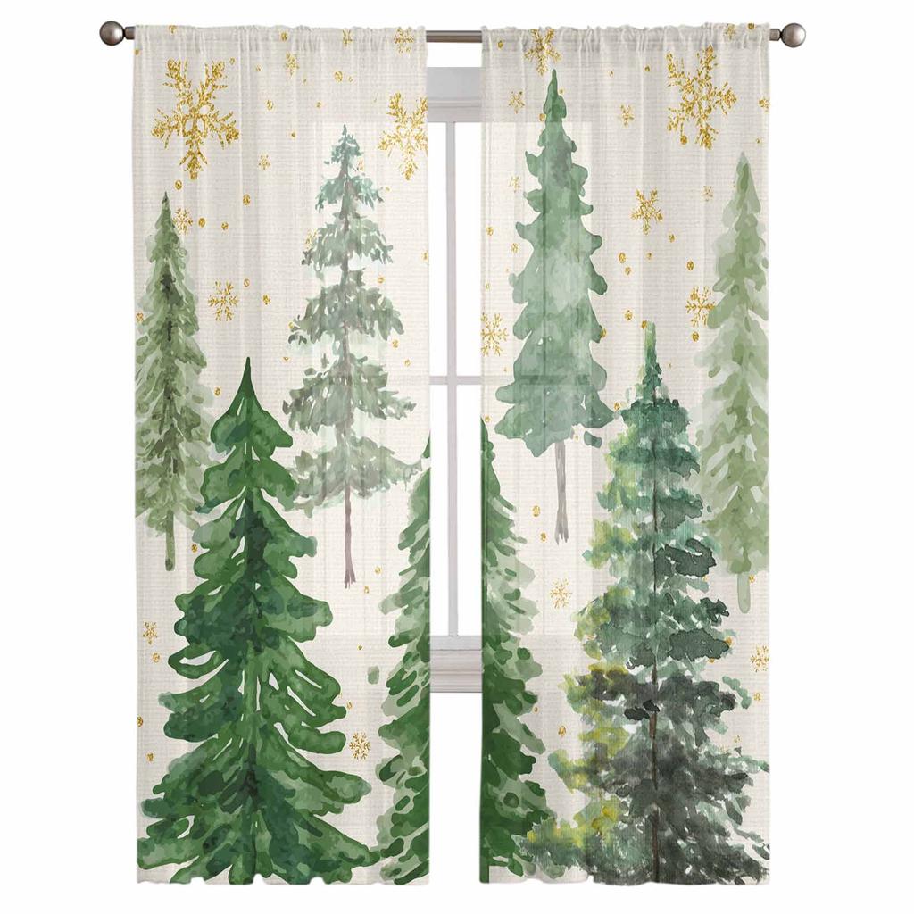 Christmas Green Christmas Tree Curtains For Living Room Bedroom Home Decoration Window Voile Tulle Curtain Drapes